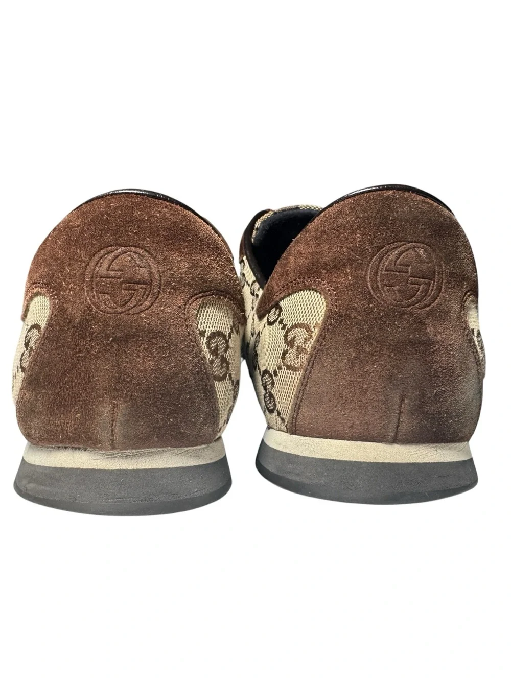 Gucci GG Canvas Web Stripe Sneakers Brown Suede Low Top Shoes Mens 8.5
